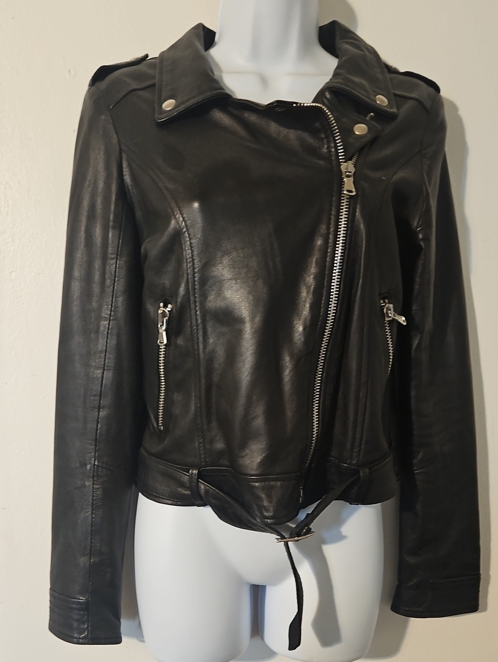 Black Leather Moto Jacket - Womens Biker Style